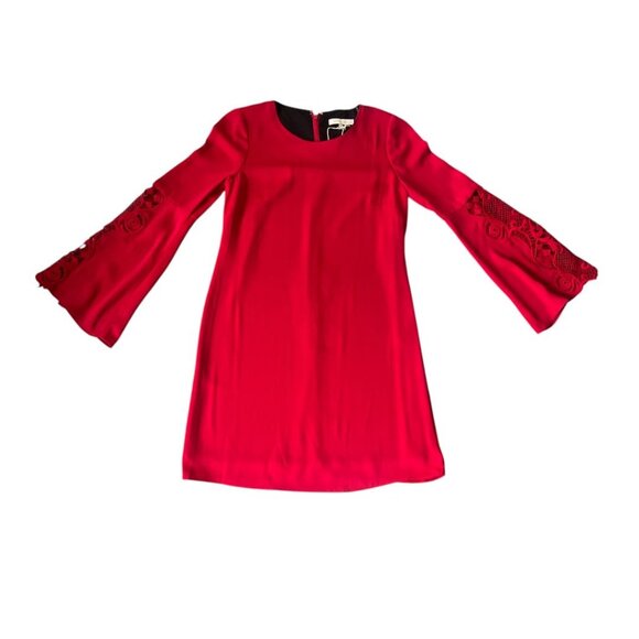 NWT Mika Mindel Cherry Red Lace Bell Sleeve Zip Back Cindy Dress XS Reg. $169 - Picture 6 of 12
